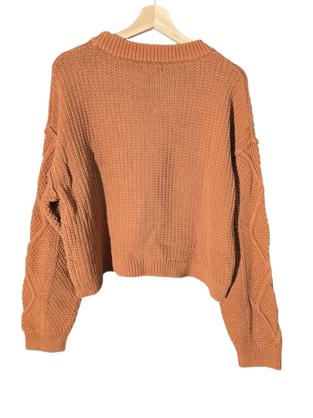 Quince Organic Cotton Cropped Cable Crew Sweater Ginger Orange L - Picture 2 of 7